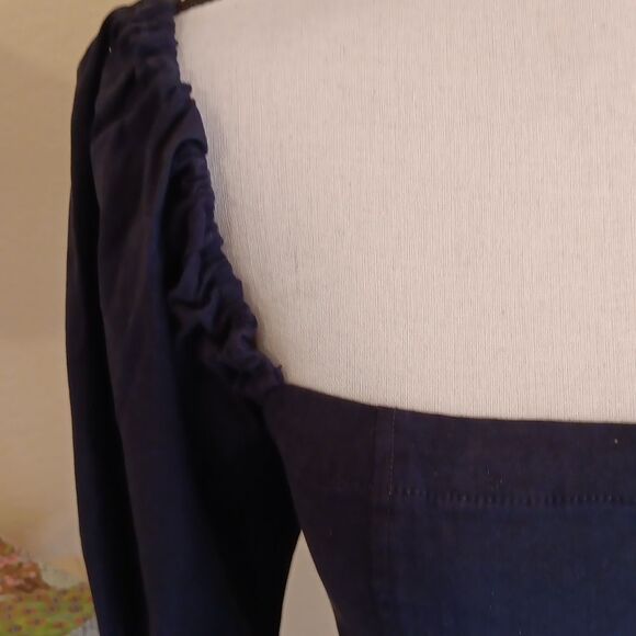 Maeve by Anthropologie Wynne Square Neck Blouse. Navy. Shirred Back Top. - Picture 3 of 13